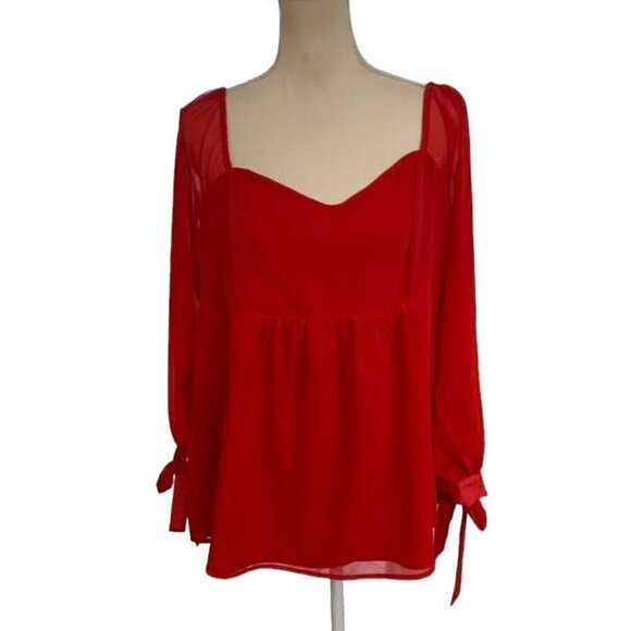 Long Sleeve Corestry Woven Maternity Shirt - Isabel by Ingrid and Isabel Red Top - Picture 3 of 6